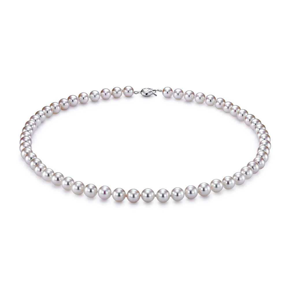 Vertical 18K White Gold 6-6.5MM A Akoya Pearl Strand Necklace